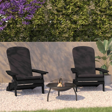Flash Furniture Black Folding Adirondack Chairs-Gray Cushions, 2PK 2-JJ-C14505-CSNGY-BLK-GG
